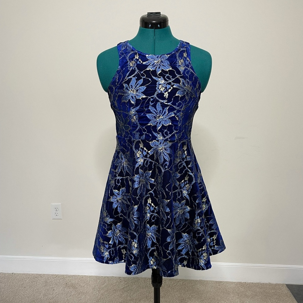 Miss Behave Girls Blue Velvet Dress